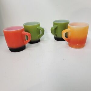 Fire King Anchor Hocking Mugs Set of 4 Milk Glass Vintage 1950s‎ Colorful